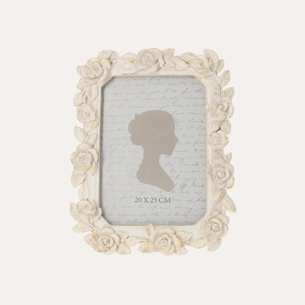 Cadre Photo pour Mariage ou Anniversaire Roses Blanches Or 19x24 cm