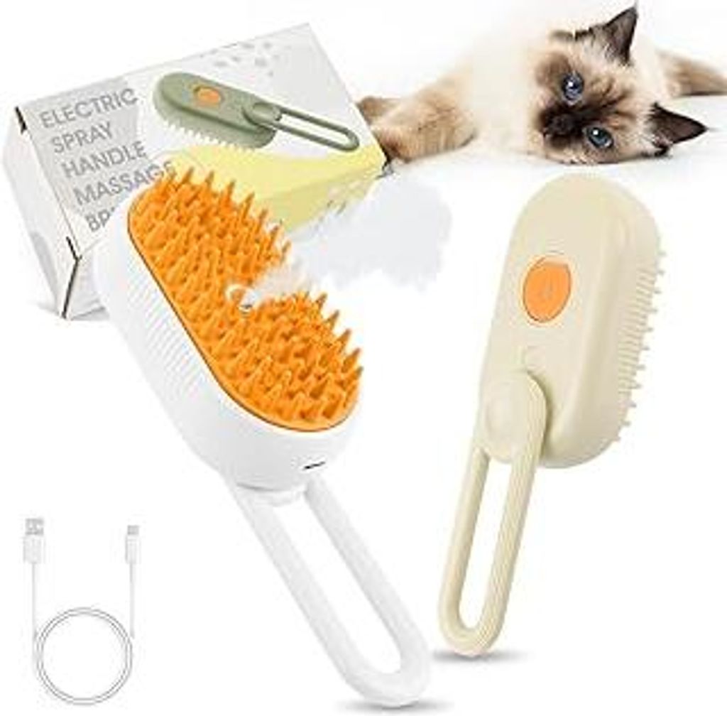 BiPawTi 2 Stück Katzenbürste mit Dampf, Wiederaufladbar Spray Haustierhaar Bürste für Katzen & Hunde zur Massage, Katzen Dampfbürste für Lang...