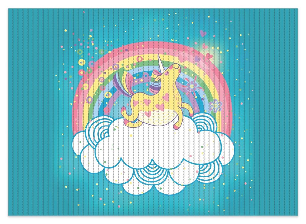 Wallario Duschmatte Antirutschmatte Badmatte Fußmatte Lustiges Einhorn auf einer Wolke vor Regenbogen, Größe ca. 70 x 50 cm