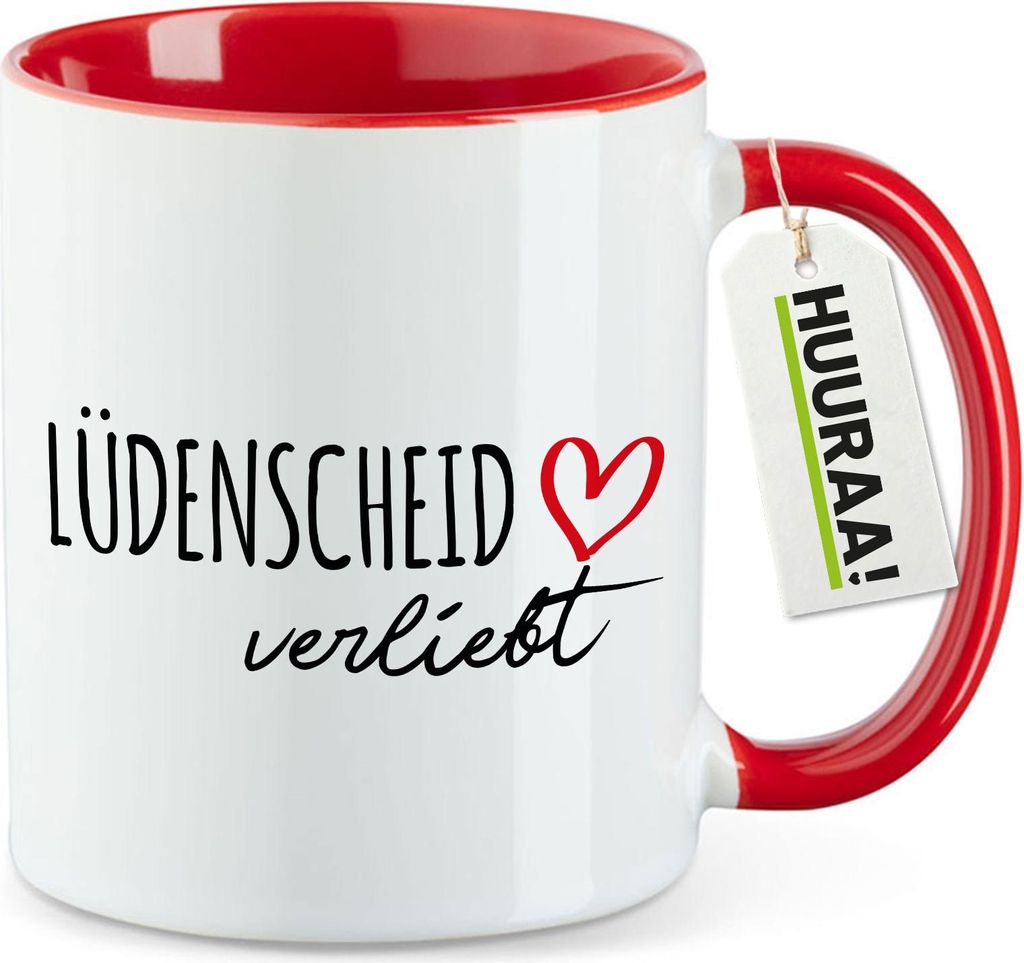 Huuraa Kaffeetasse Lüdenscheid verliebt 330ml Rot Keramik Kaffeebecher Geschenkidee