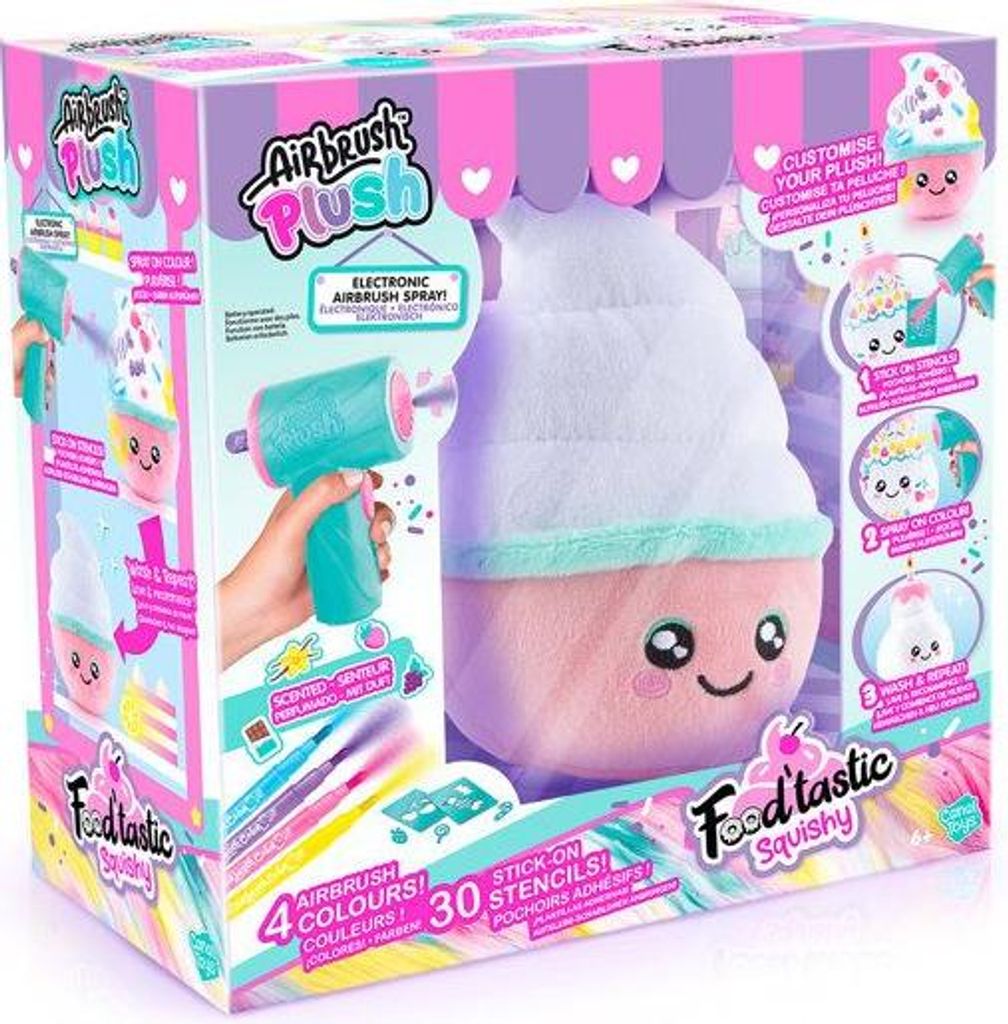 Airbrush Plüschtier Squishy Food'tastic zum Dekorieren mit Duftstiften und Schablonen, Canal Toys AIR 072