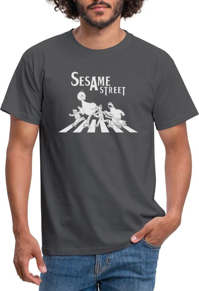 Spreadshirt Sesamstraße Zebrastreifen Klassiker Männer T-Shirt, 4XL, Anthrazit
