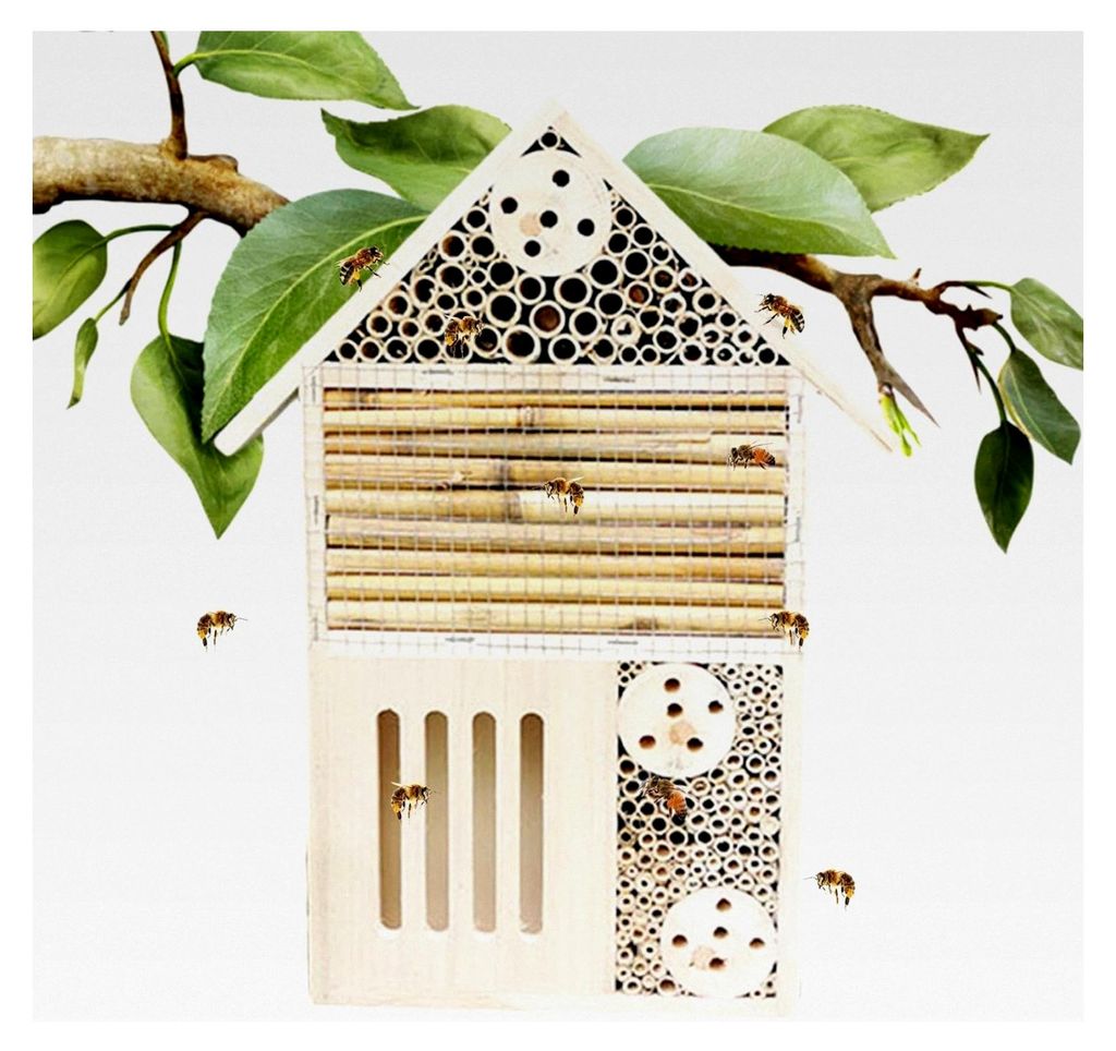 Bienenhaus aus Holz, natürliches Schmetterlingshotel - Robuste und langlebige Gartendekoration, zieht friedliche Bienenbestäuber, Schmetterlinge ...