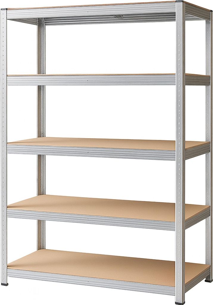 Schwerlastregal 180x40x90 cm verzinkt, 875kg Tragkraft, Lagerregal mit 5 MDF Einlegeböden, Regal zum Stecken für Garage, Keller und Büro