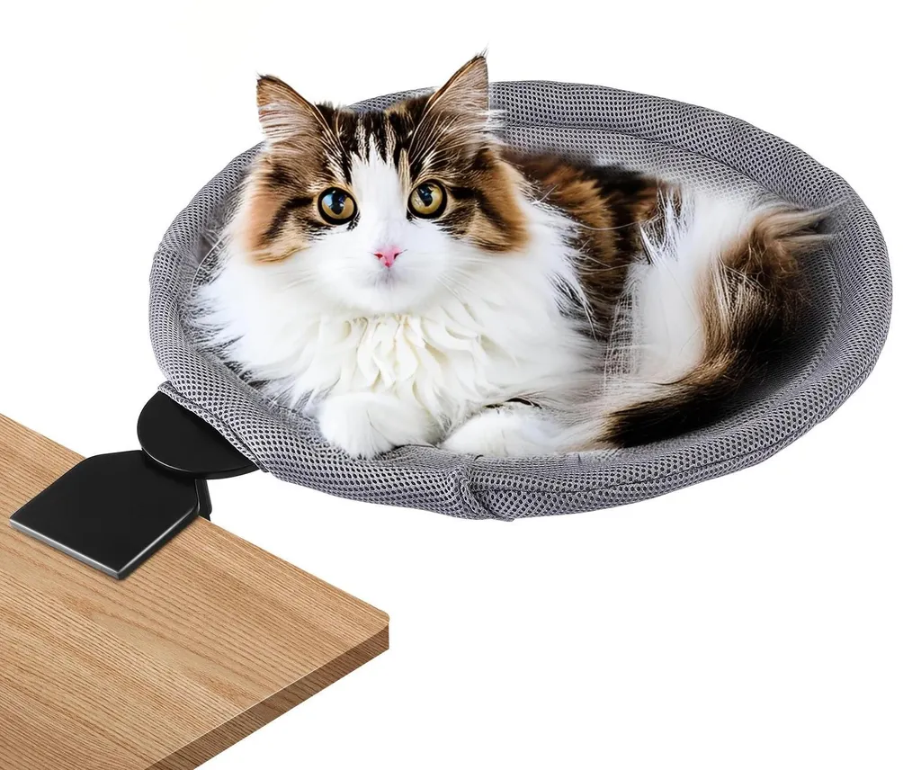 Lit pour chat anti-encombrement - Hamac de bureau réglable confort premium
