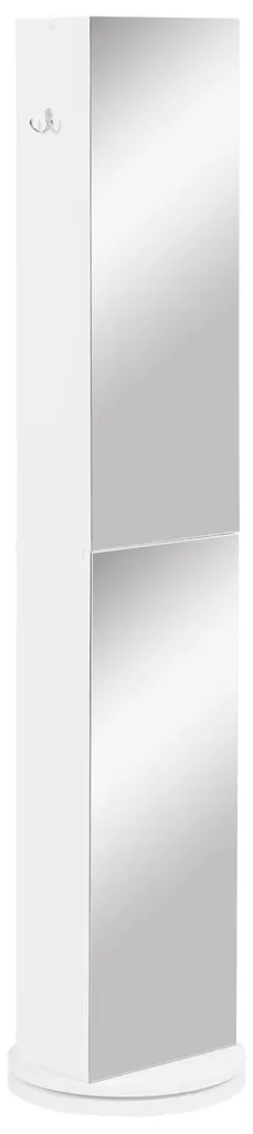 Meuble colonne de salle de bain pivotant blanc avec miroir 36x36x171 cm