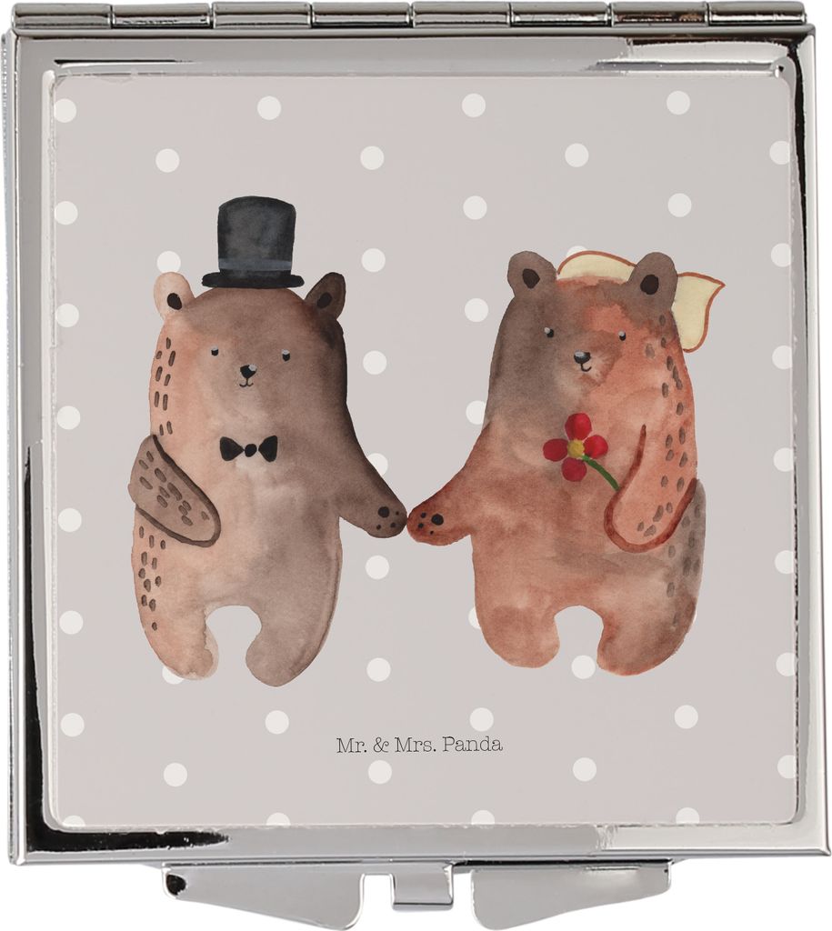 Mr. & Mrs. Panda Kleiner Spiegel Bär Heirat - Grau Pastell - Geschenk, Schminkspiegel, Taschenspiegel klappbar, Frauen, Kosmetikspiegel, Handspieg...