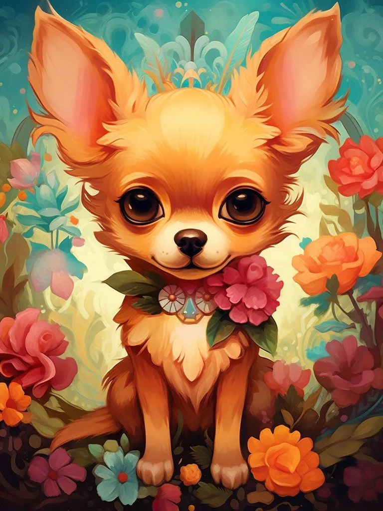 Kit broderie diamants Chihuahua mignon - Toile 30x40 cm strass ronds