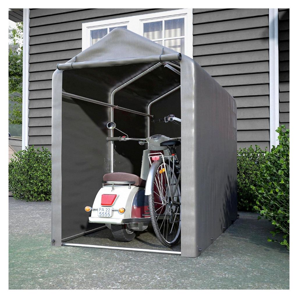 Fahrradgarage, Gerätehaus 187x100x160 cm, Stahlrohrkonstruktion, PE-Plane, Gartenschuppen für Fahrräder, Motorräder, Rasenmäher und Gartengeräte