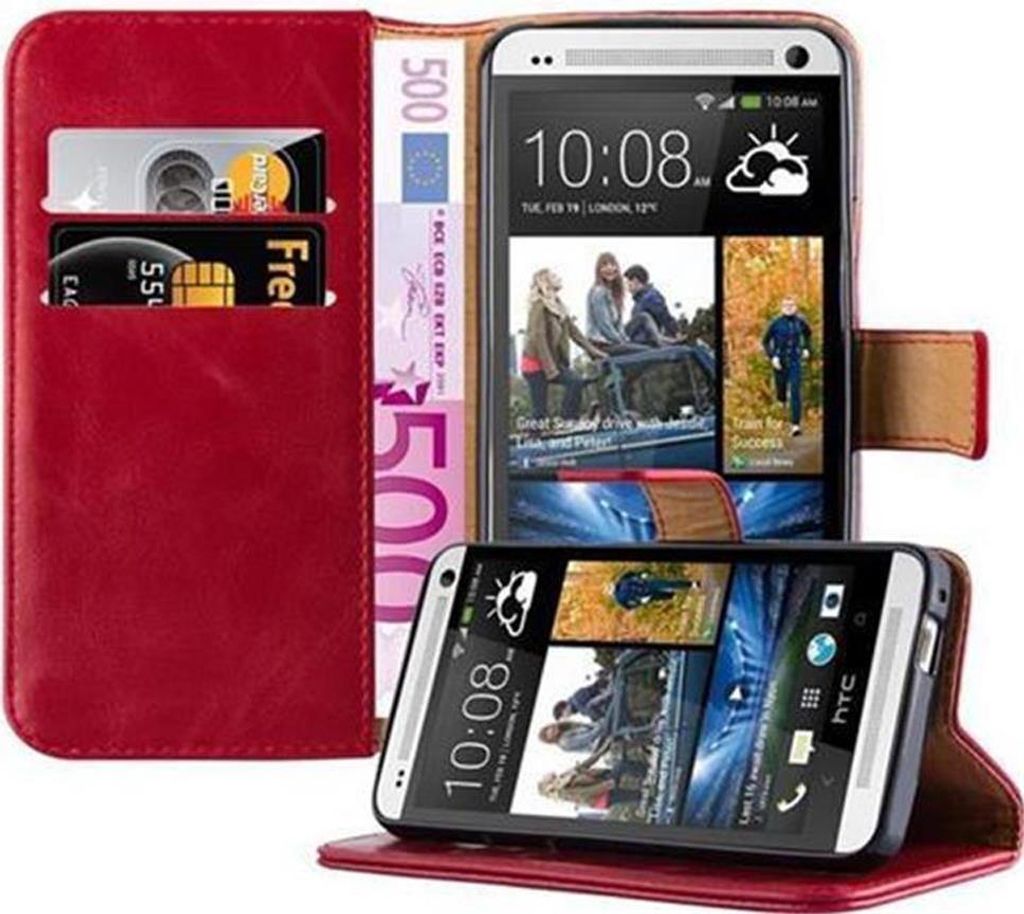 Cadorabo Hülle für HTC ONE M7 Schutzhülle in Rot Handyhülle Book Tasche Case Etui Luxury