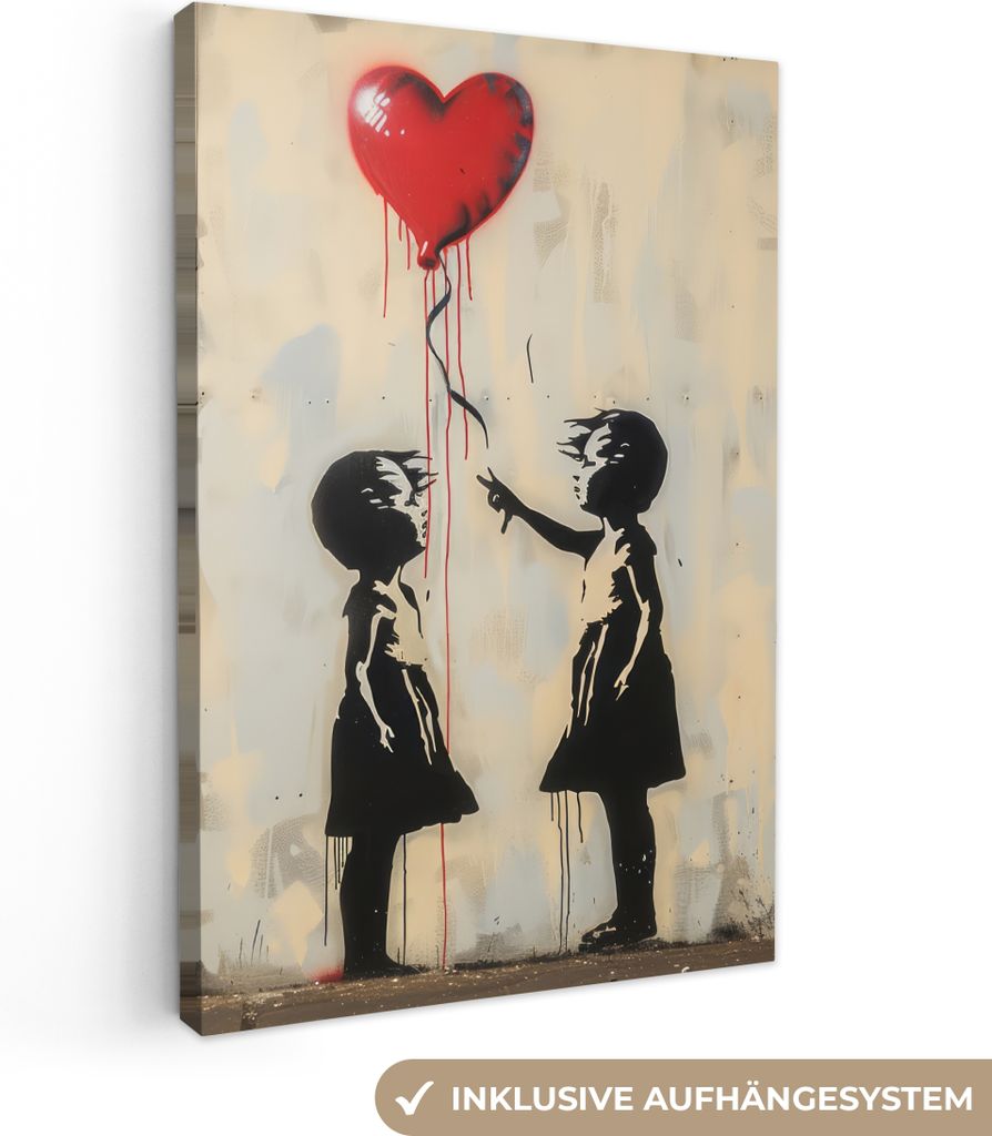 Wanddeko 40x60 cm - Banksy - Straßenkunst - Luftballon - Herz, Wandbilder, Wanddeko Wohnzimmer