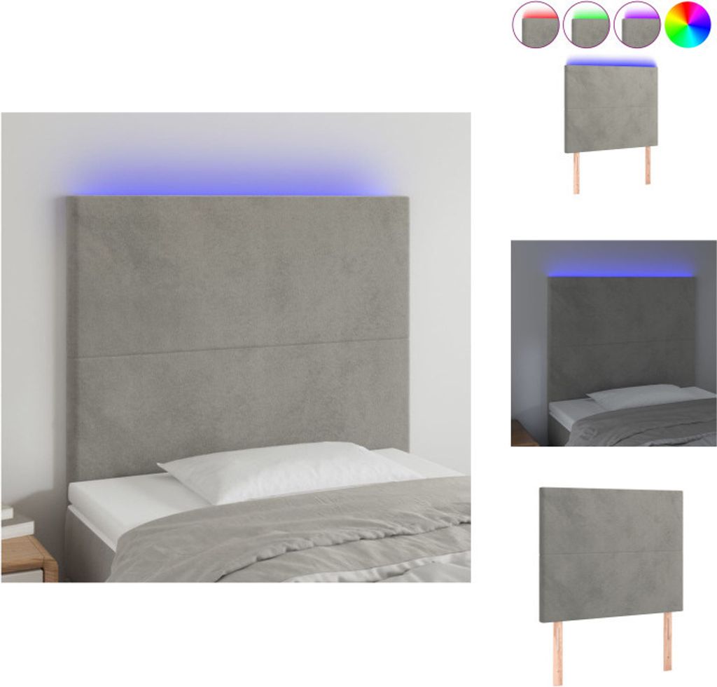 vidaXL LED Kopfteil Hellgrau 90x5x118/128 cm Samt - Kopf- & Fußenden