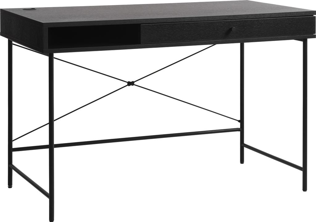 Schreibtisch "PENSACOLA" aus Eiche-Nachbildung in schwarz. Abmessungen (B/H/T) 120x76x60 cm