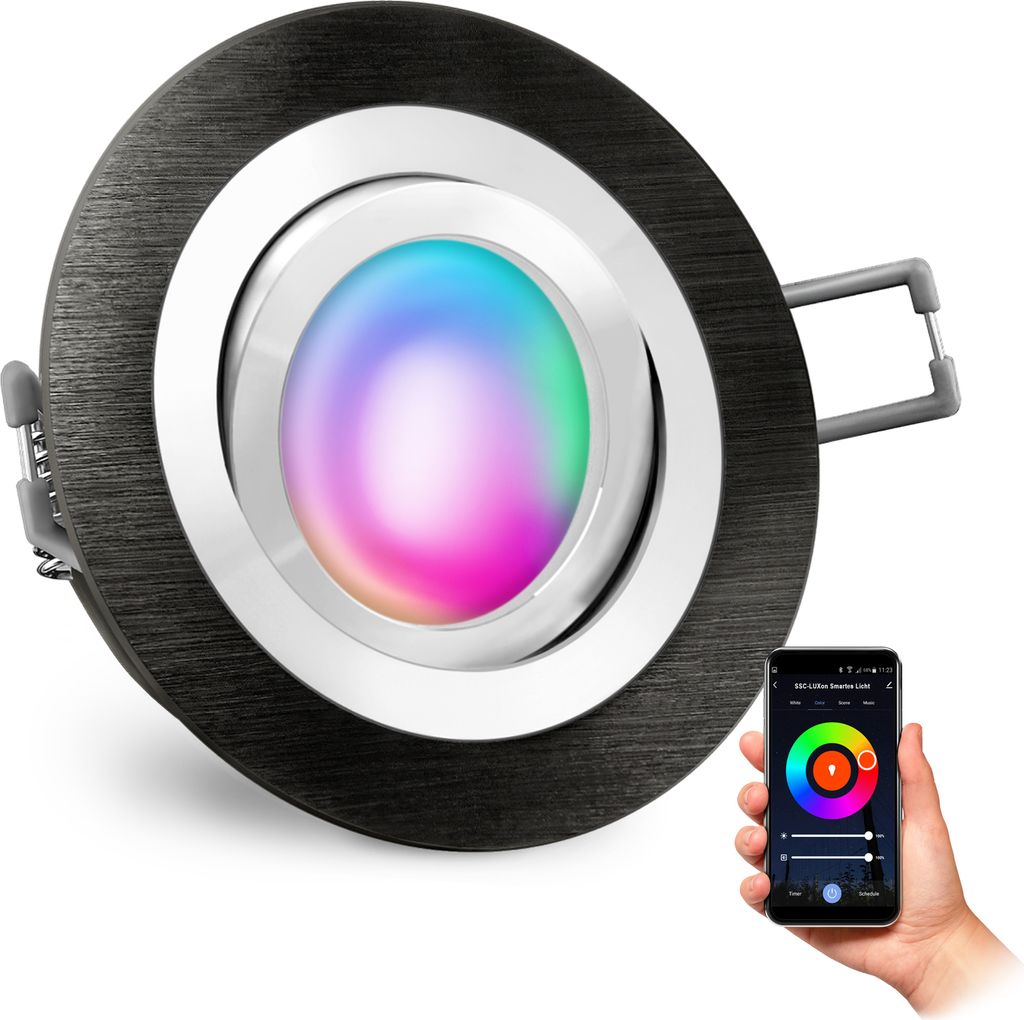SSC-LUXon RF-2 Design RGB LED Einbauspot schwarz schwenkbar inkl. Smart WLAN GU10 - Einbau Licht kompatibel mit Alexa, Siri & Google