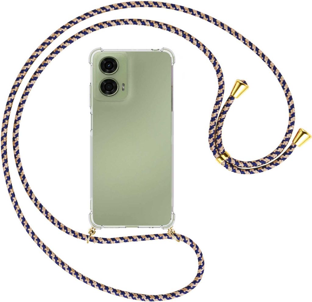 Handykette Backcover-Schutzhülle mit Band (Metall goldfarben) für Motorola Moto G24 - blau+beige