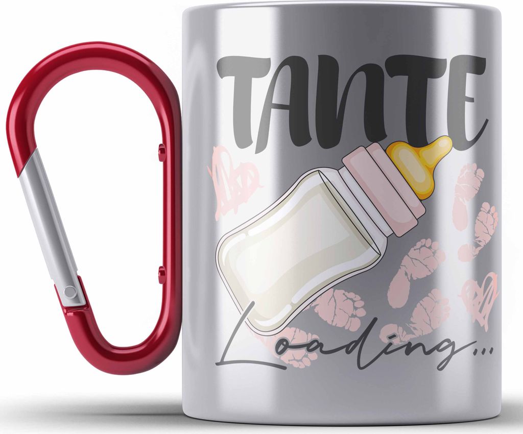 Trendation - Tante Loading Edelstahl Tasse Karabiner Werdende Tante Schwangerschaft Ankündigung Schwester (Rot)
