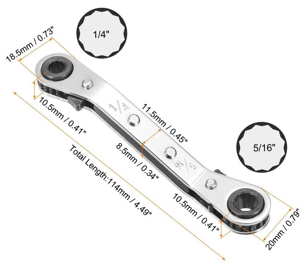 HVAC Service Wrench 1/4" x 5/16" 25 Grad SAE Doppelkopf 16-Z?hne Klimaanlagenventil Umkehrbarer Ratschenschlš¹ssel fš¹r K?lteanlagenreparatur, ...