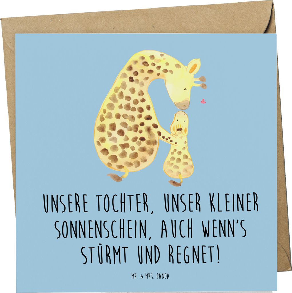 Mr. & Mrs. Panda Klappkarte Tochter Sonnenschein - Blau Pastell - Geschenk, anlasskarte, einzigartige Designs, Grußkarte, Familienmitglieder, Kind...