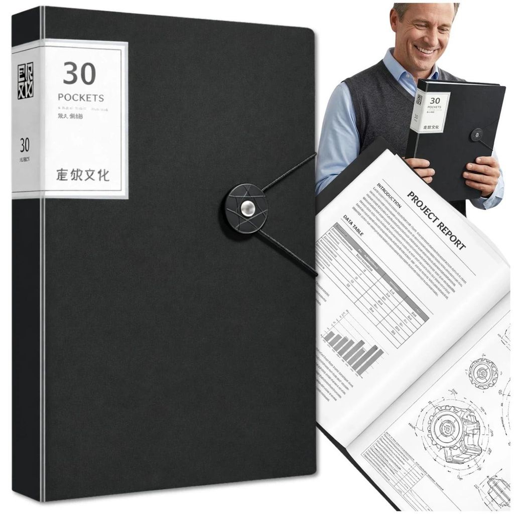 A4-documentenorganizer, 30 vakken, met elastiek, zwart Productafbeelding 