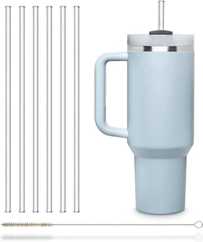 Pailles en verre de 30 cm lavables au lave-vaisselle avec goupillon