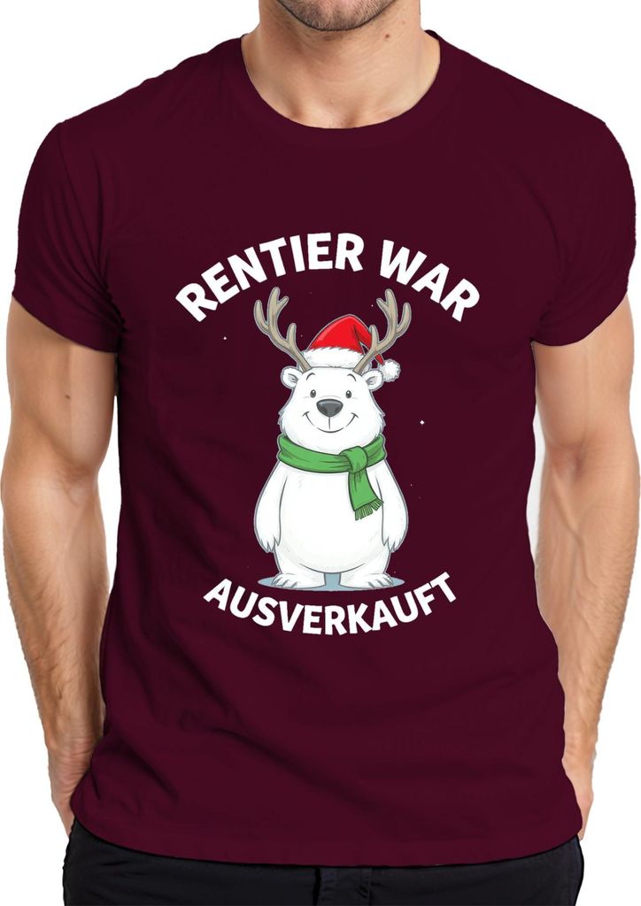 Rentier war t lustig Weihnachten Eisbär Geweih Geschenk Herren T-Shirt, Burgundy, XXL