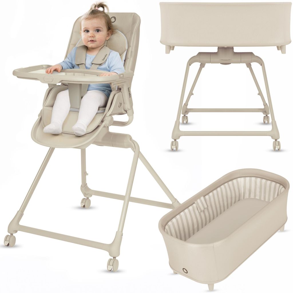 Lionelo Hochstuhl Babywippe Babybett Maddie Set 3in1 0–36 Monate 360° Drehbar mit Rollen - Beige