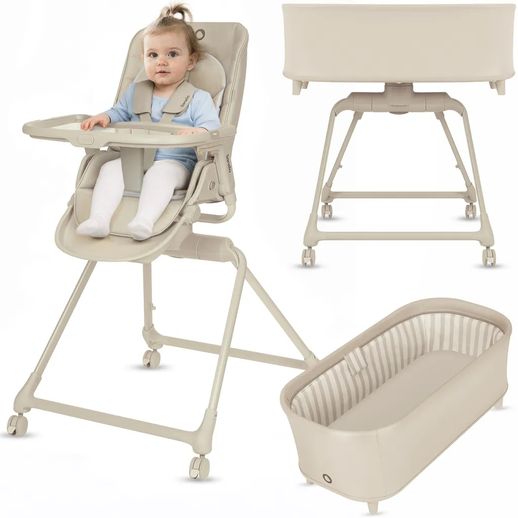 Chaise haute Lionelo Maddie 3 en 1 transat et lit bébé pivotant - Beige