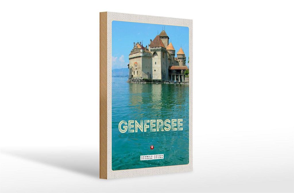 Holzschild Reise 20x30cm Genfersee Sommer Urlaub schwimmen