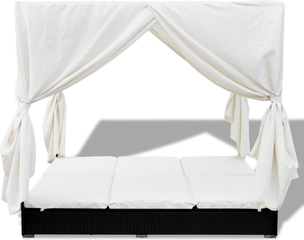 Möbel Liegestuhl HOMMIE - Gartenliege - Outdoor-Loungebett - mit Vorhang Poly Rattan Schwarz - 197x140x180 cm Top2514120
