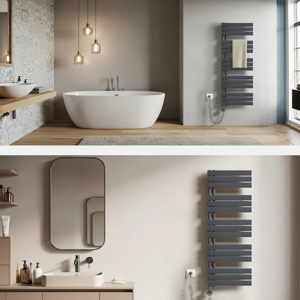 Sèche-serviettes Électrique 600W Anthracite avec Thermostat et Timer