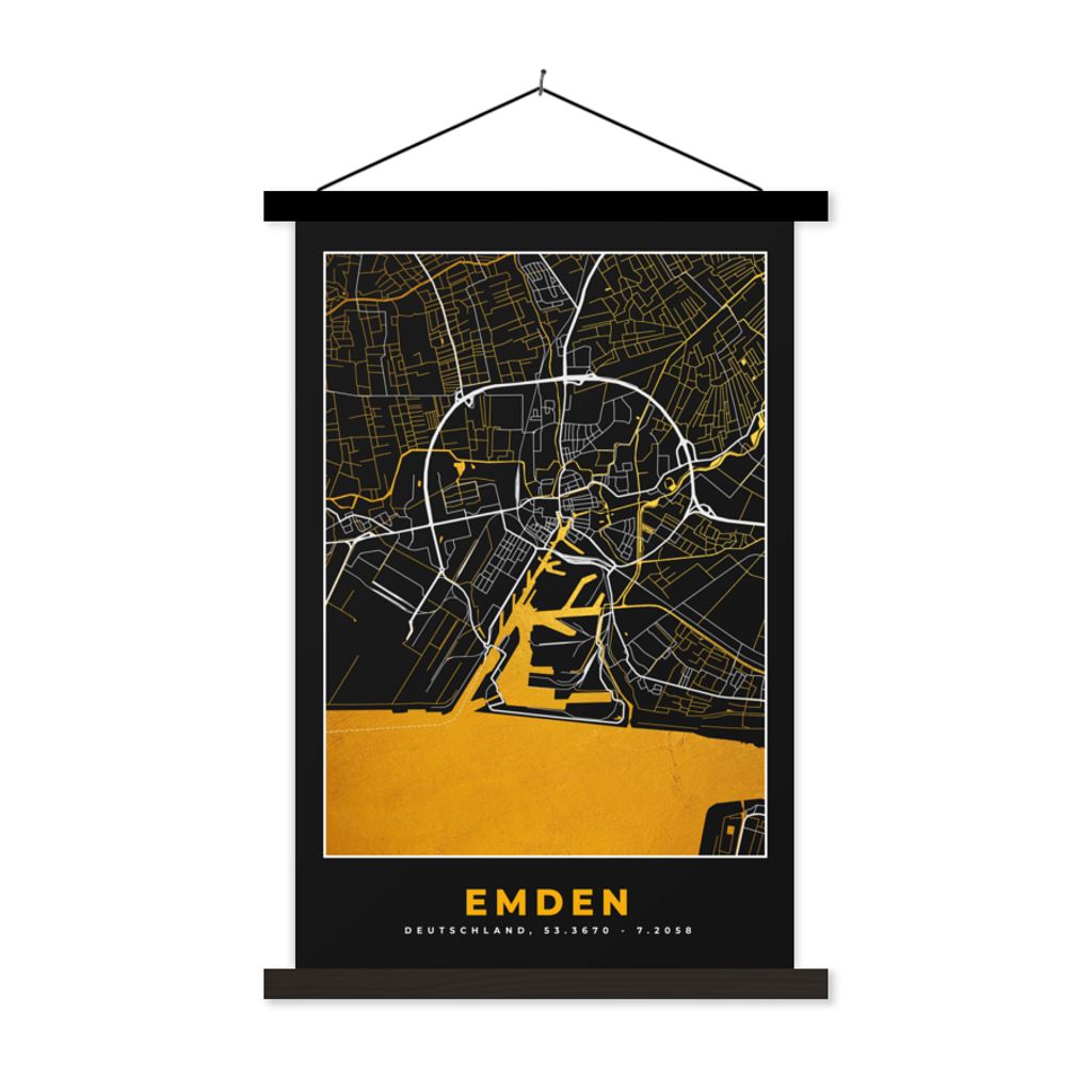 MuchoWow Textilposter Gold - Deutschland - Karte - Stadtplan - Emden 120x180 cm mit schwarzem Rahmen - Fotos