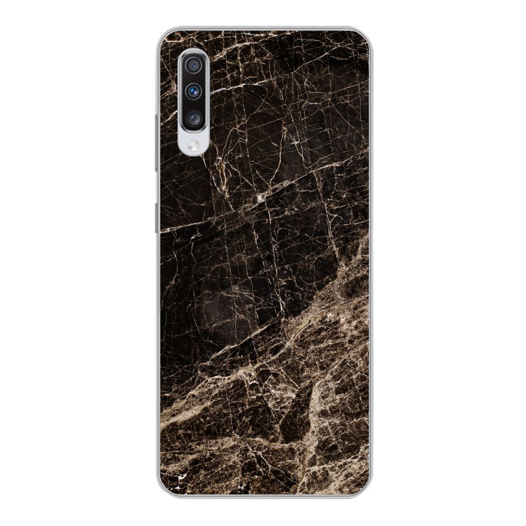 MuchoWow Handyhülle Schutzhülle Hülle für Samsung Galaxy A70 Marmor - Luxus - Schwarz Silikon Softcase Handy Hülle - Schutzhaube