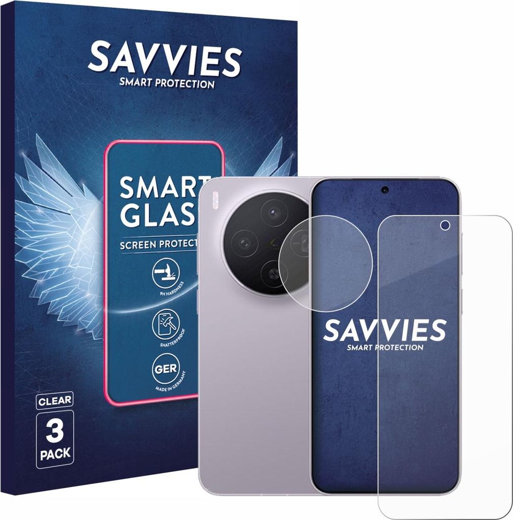3x Savvies Schutzglas Folie für Vivo X300 Pro (Display+Kamera) 9H Panzer Schutzfolie Glas Displayschutz klar transparent