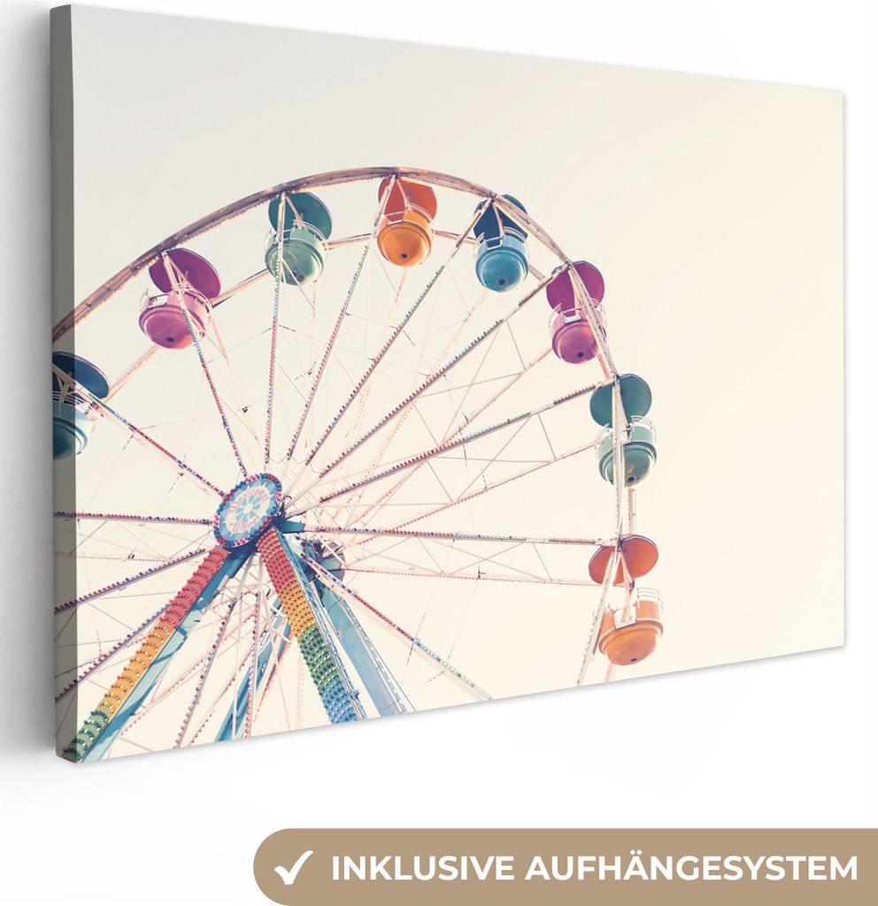 OneMillionCanvasses - Leinwandbilder - 140x90 cm, Riesenrad - Attraktion - Luft - Sommer - Orange, Wandbilder Kunstdruck Wanddekoration - Foto au...