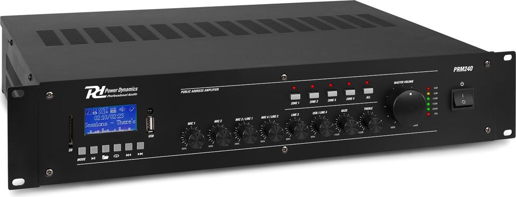 Power Dynamics PRM240 100V 6-CH Mixer-Verstärker 4-Zonen 240W
