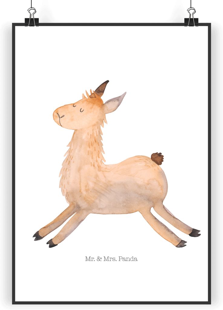 Mr. & Mrs. Panda Bild Lama Springen DIN A5 - Weiß - Geschenk, Guten Morgen, Plakat, Wandbild, Glück, wanddeko, Freundin, Kunstdruck, Abitur, Happ...