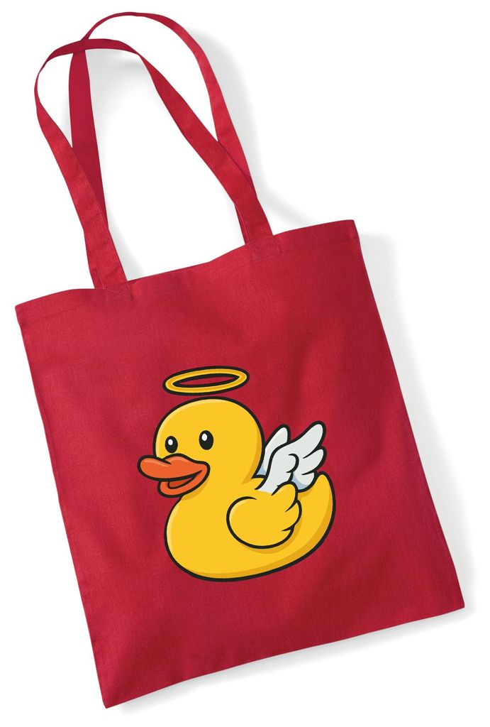 Huuraa Jutebeutel Quietscheente Engel Gummiente Angel 10 Liter Classic Red Baumwolle Tasche Geschenkidee