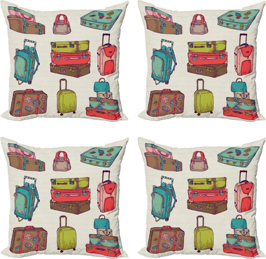 ABAKUHAUS Hipster Kissenbezug Set (4 Stück), Bunte Koffer, Moderner Doppelseitiger Digitaldruck, 50 cm x 50 cm, Mehrfarbig