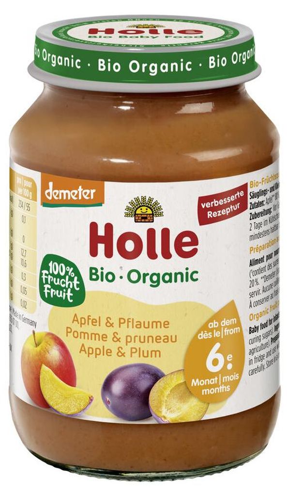 JABŁKO - ŚLIWKA BEZ DODATKU CUKRÓW BEZGLUTENOWE OD 6 MIESIĄCA DEMETER BIO 190 g (SŁOIK) - HOLLE