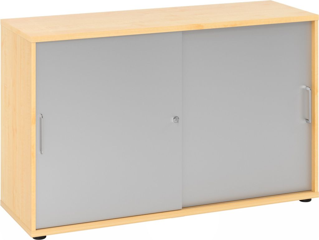 Hammerbacher Büroschrank Sideboard Aktenschrank Schiebetürenschrank Modell 1752S 3/S = Ahorn/Silber-BS=Bügelgriff Metall