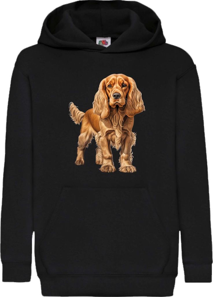 Kinder Kapuzenpullover Dogs Breeds Cocker Spaniel Dog Breed 005, 9-11 Jahr - 140 / Schwarz