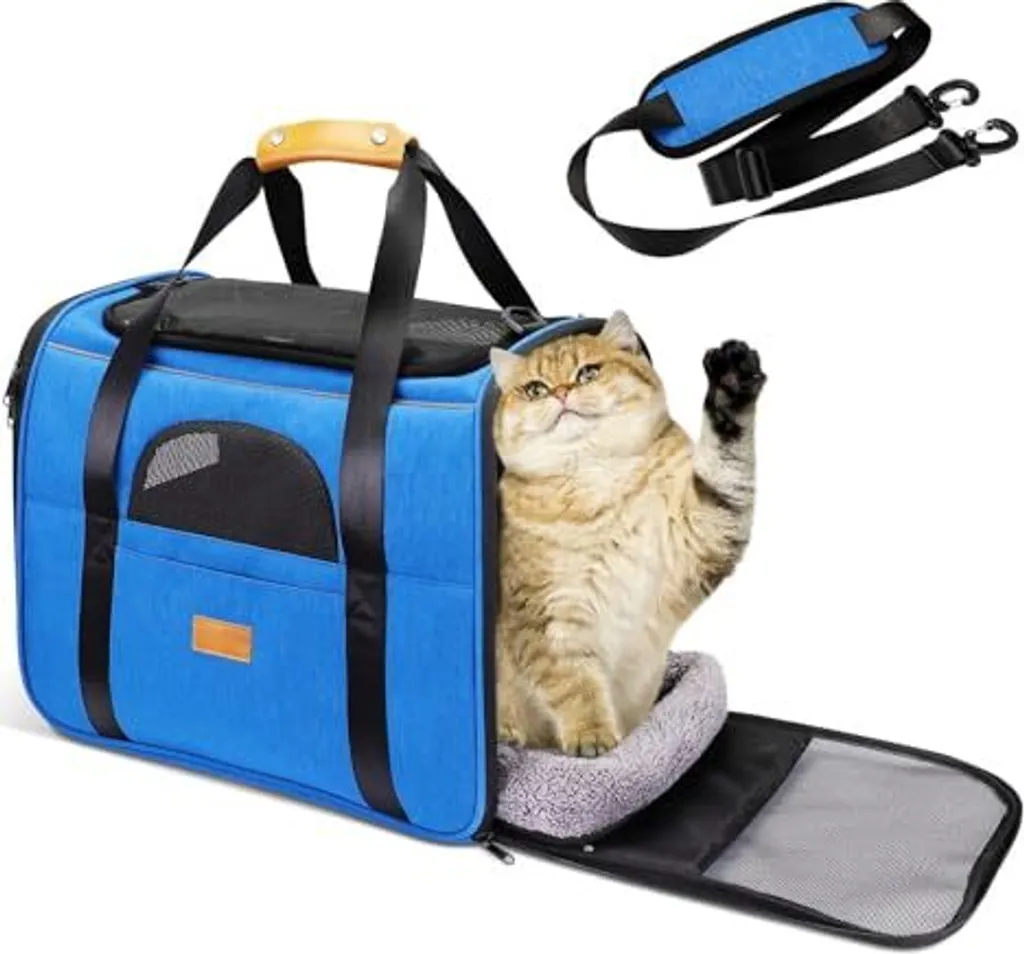 Scatola da trasporto per gatti, scatole da trasporto per gatti pieghevoli con tappetino rimovibile, borsa traspirante per cani con tracolla regolabile, scatola per gatti di piccola taglia
