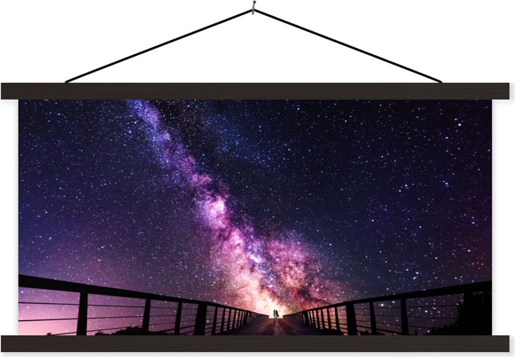 MuchoWow Textilposter Universum - Galaxie - Lila - Jungen - Mädchen - Kinder 90x45 cm mit schwarzem Rahmen - Klemmleisten