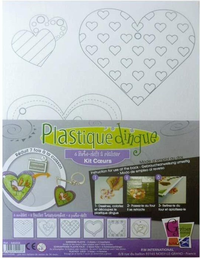 Schrumpffolie - 2 Papierblätter Herzen + 6 Schlüsselanhänger