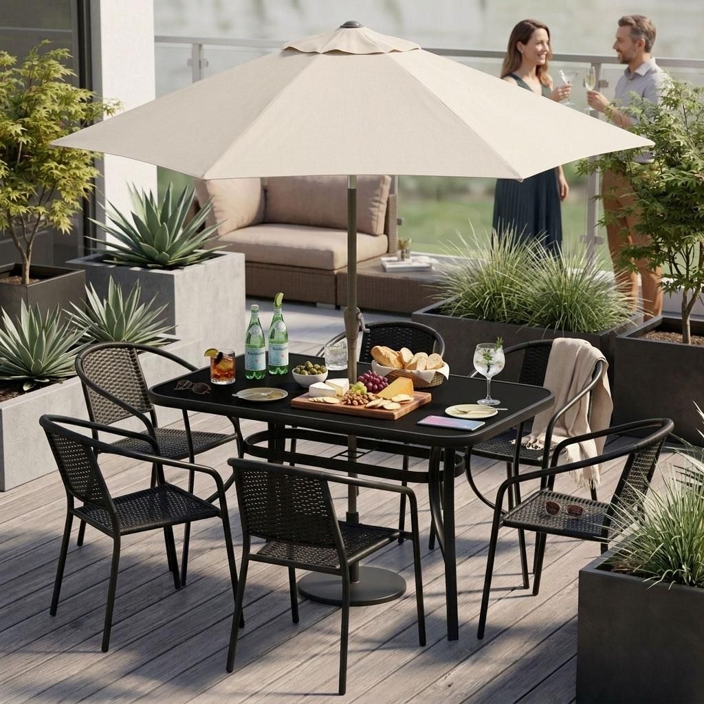Gartentisch 120 x 70 cm mit Hartglasplatte Terrassentisch