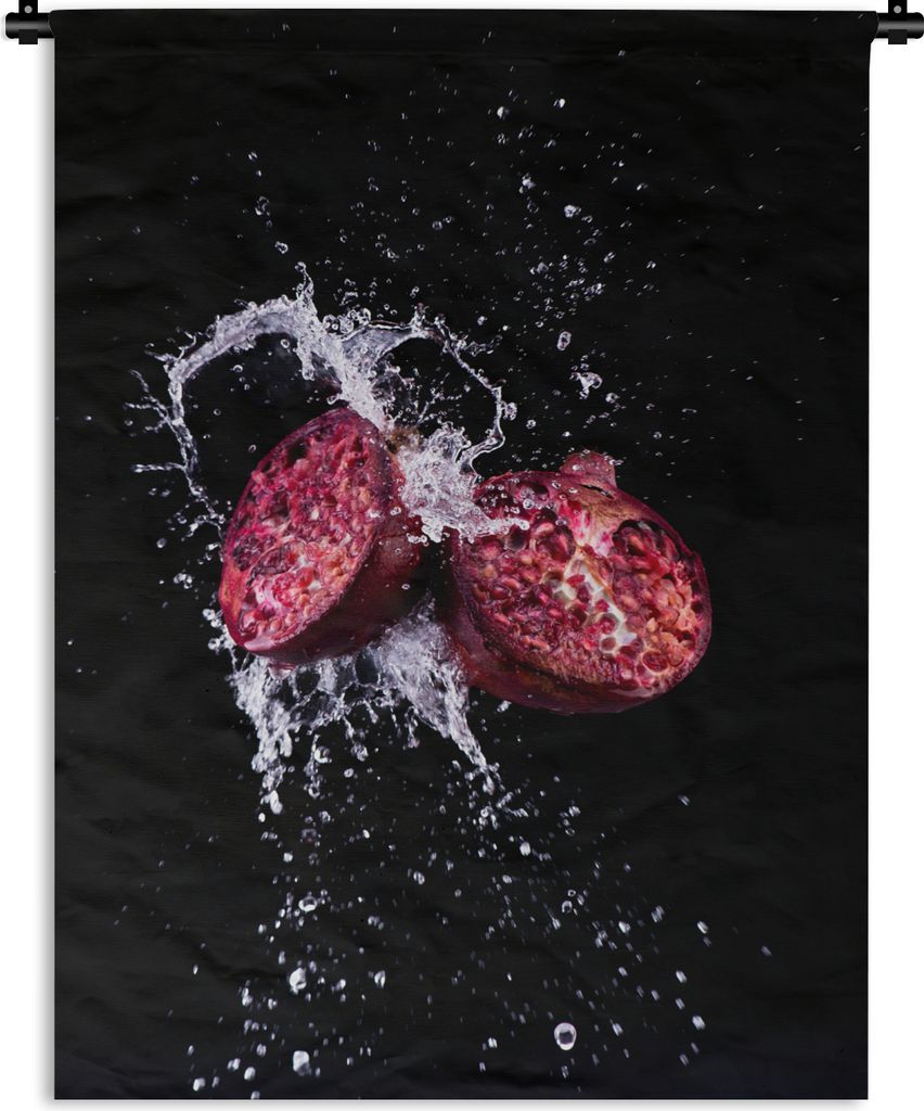 MuchoWow Wandteppich Wandbehang Granatapfel - Frucht - Wasser - Schwarz - Violett 150x200 cm Tapisserie Dekoration Wandtuch - Wandaufhängung - M...