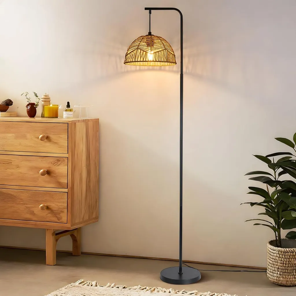 Lampe sur pied ZMH Boho noire 164 cm E27 avec interrupteur à pied pratique