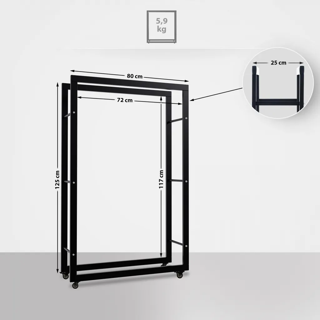 Support bois et métal noir Keri 125 cm, structure mobile renforcée - 4