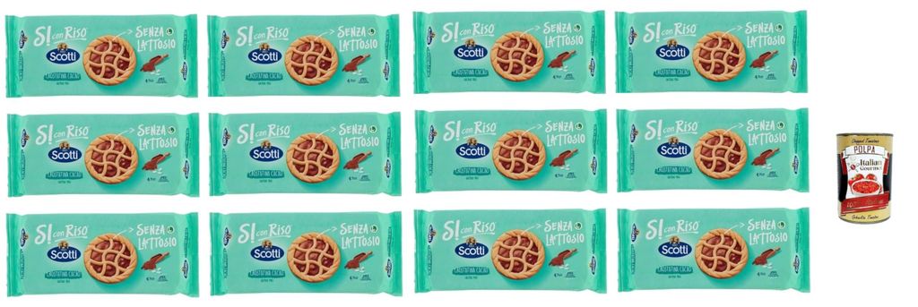 Riso Scotti Crostatina Cacao, Snack mit Kakaocreme, laktosefrei, ohne Milchproteine und ohne Spuren, 12x 144g (4x36g) + Italian Gourmet polpa 400g