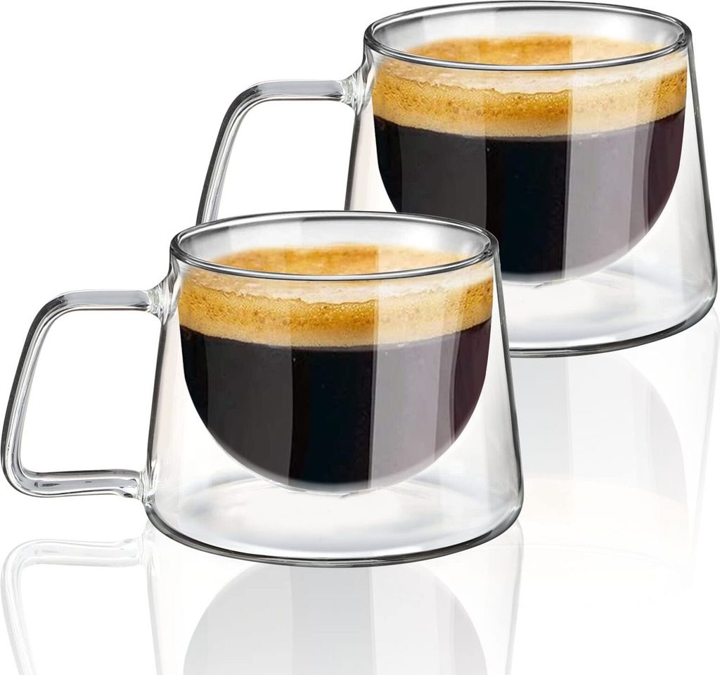 Doppelwandige Kaffeegläser, mit henkel, Latte Macchiato Gläser Set, Cappuccino Tassen, Espressotassen, Thermogläser